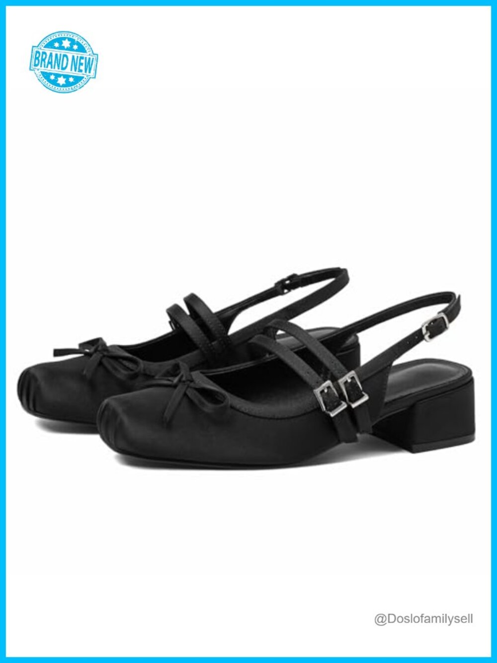 Satin Mary Jane Slingback Ballet Flats Low Block Heel Pumps